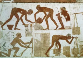 Workers on the construction of a temple